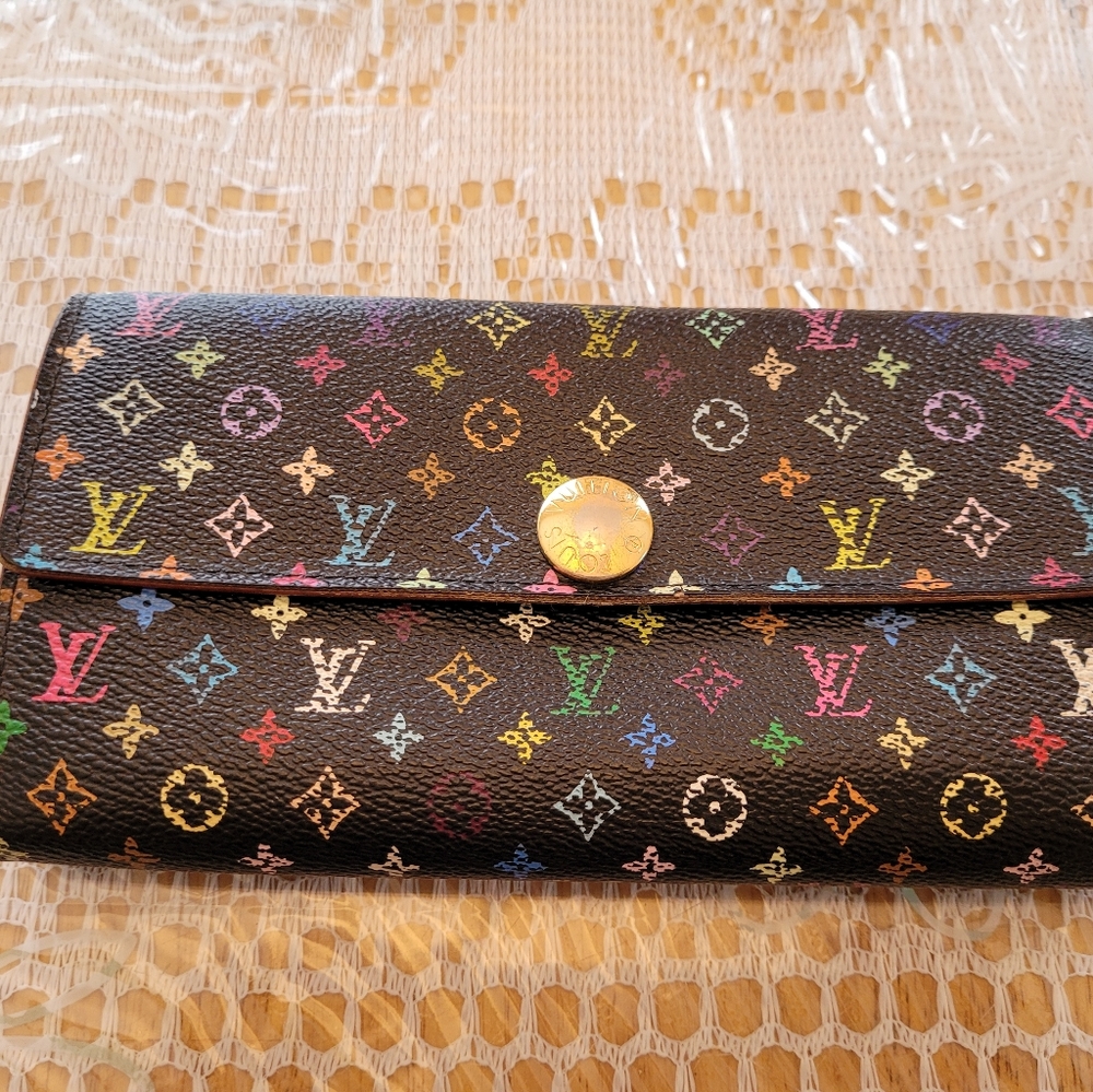 Auth 100% Louis Vuitton Monogram Multicolor Portefeuille Sarah Wallet